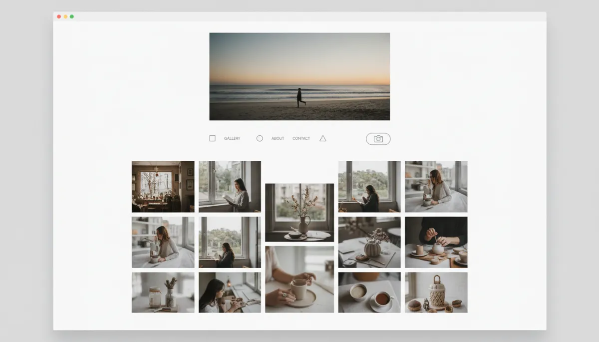 Screenshot of a minimalist portfolio homepage for a photographer